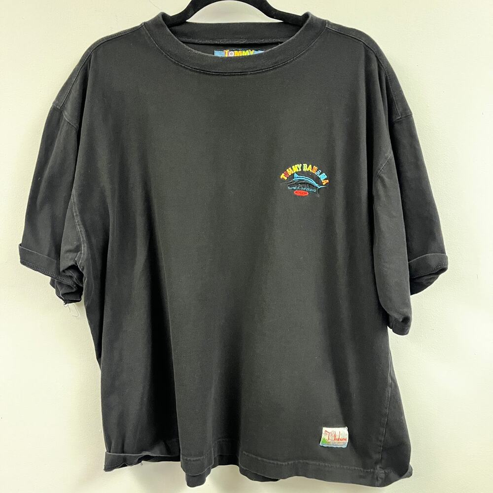 Vintage  men's 90's Tommy Bahama boxy cotton black embroidered crew neck tee LG